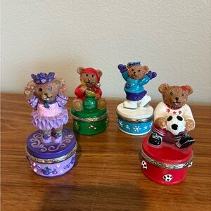 Y2K Claire’s Teddy Bear Glitter Hinged Trinket Boxes 1999 LOT OF 4- READ